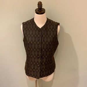 Rena Rowan For Saville brown wool blend Tuxedo Vest Sleeveless Top